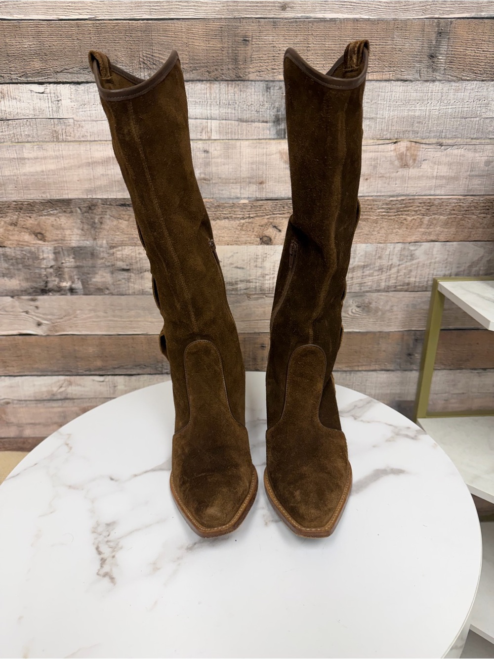 Via Spiga Brown Suede Knee-High Heeled Boots